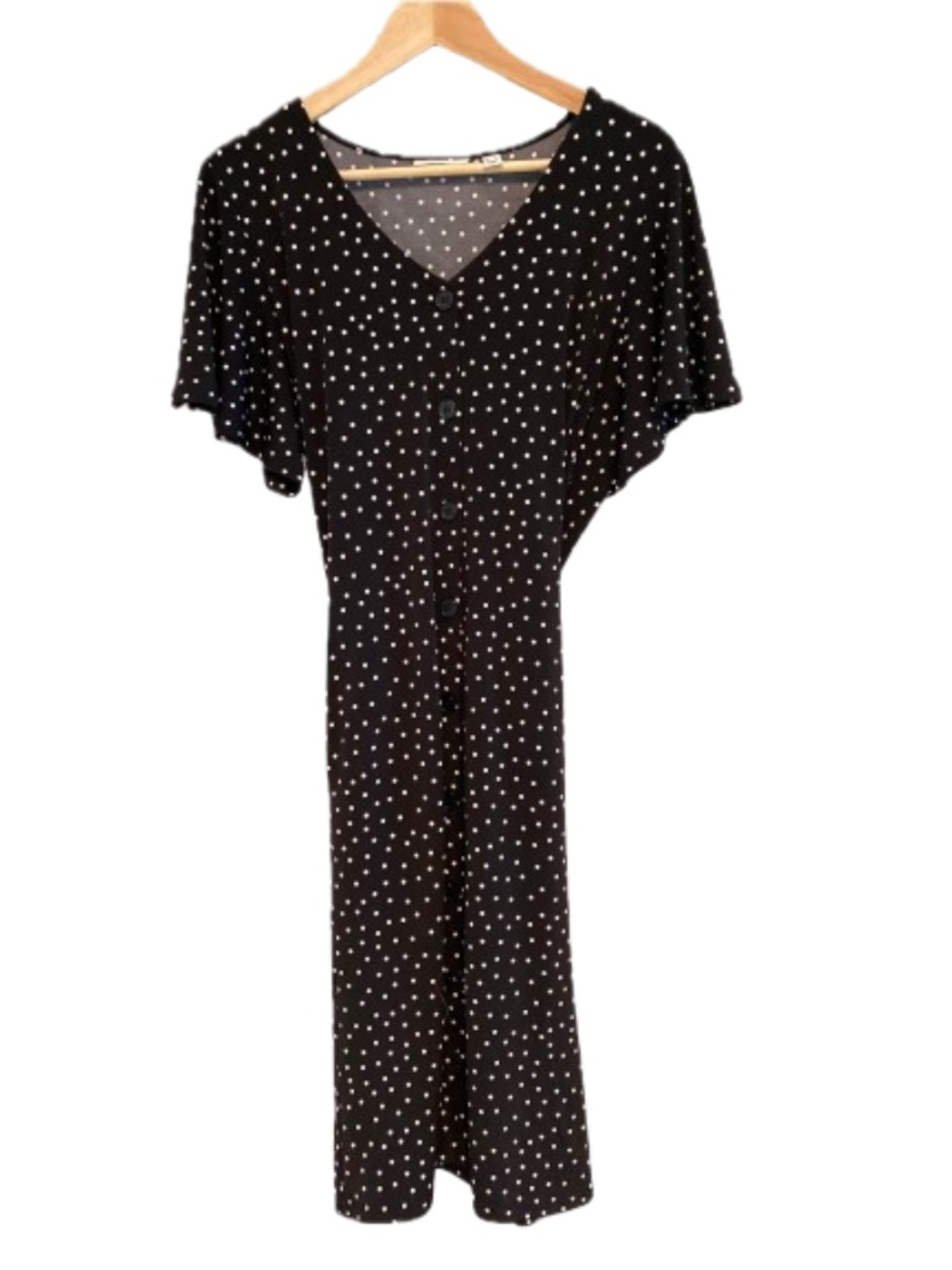 Susan Graver Black and White Polka Dot Button-Front Midi Dress
